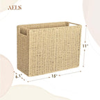 AELS Woven Natural Fibre Magazine Holder, Magazine Rack Floor, Hand-woven Magazine Organizer, Natural Paper Rope Magazine Basket with Handles, Boho Modern Farmhouse Book Basket, Newspaper Holder