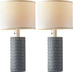 Reaketon Table Lamps for Living Room Set of 2, Ceramic Table Lamps for Bedroom, 20" Modern Lamps for Night Stands, Grey