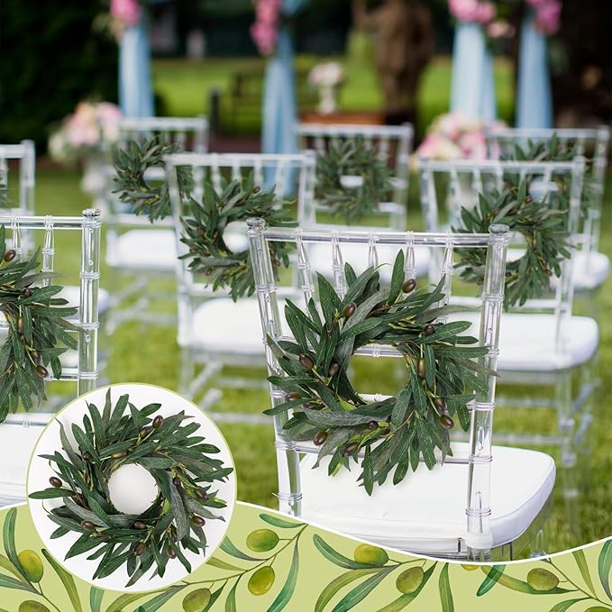 6 Pcs Artificial Summer Olive Wreaths Greenery Wreath Mini Green Kitchen Cabinet Wreaths Spring Wreath for Front Door Porch Wall Window Farmhouse Wedding Decoration