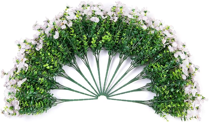 Artificial Flowers for Outdoors Daisy 12 Bundles for Home Decoration, Faux Flower Fake Plants Outside Decoration with Eucalyptus UV Resistant for Planter Porch Patio Yard Garden White