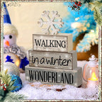 Moucuny 4 Pcs Winter Table Decorations Wooden Snowflake Decor Winter Tiered Snow Tray Decor Rustic Block Signs Gift Farmhouse Christmas Centerpiece for Wonderland Party Kitchen Shelf Home