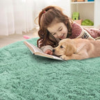 OLANLY Mint Green Round Rugs for Bedroom - Machine Washable, 6 ft Circle Area Rugs for Living Room, Soft and Fluffy Shaggy Carpet for Teen Girls and Boys, Nursery Rooms, Dorms, Home Decor Aesthetic
