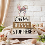 Moucuny 4 Pcs Easter Bunny Table Decoration Stacked Wooden Bunny Block Decor 3-tier Tabletop Sign with 3D Rabbit, Rustic Farmhouse Easter Decorations for Home Egg Hunt Party Centerpiece Gift