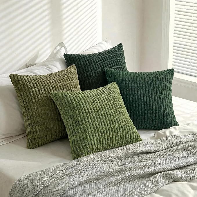 Fancy Homi 4 Packs Decorative Throw Pillow Covers for Living Room Couch Bed, Modern Farmhouse Boho Home Décor Accent Cushion Case, 24" x 24", Moss Green