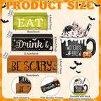 Lineshading 4 Pcs Halloween Table Decor - "Eat Drink & Be Scary" Witch Brew Themed Stackable Block Signs, Rustic Farmhouse Halloween Table Centerpieces for Home Kitchen Dining Coffee Bar