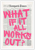 Drimiler Retro Newspaper Pink Font Poster What If It All Works Out Canvas Wall Art Positive Affirming Quote Minimalist Prints Painting For Home Bedroom Dorm Wall Decor 8x12in Unframed