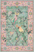 Lahome Botanical Birds Pink Rugs for Bedroom Girls, 5x7 Washable Living Room Dining Room Rugs for Under Table, Vintage Indoor Carpet Throw Nursery Carpet for Kids Classroom (5x7ft,Pink)
