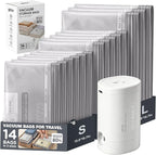 Vacuum Seal Bags for Clothing Travel with Rechargeable Electric Pump, Space Saver Vacuum Storage Bags Travel, Reusable Compression Bags for Luggage Home (14pcs Stripes)