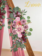 Lisuun Wedding Arch Flowers, Artificial Flowers for Decoration, 2pcs Flower Swag and 1 pcs Semi-Sheer Chiffon Table Runner Swag for Beautiful Dream Wedding Ceremony Floral Decor - Pack of 3