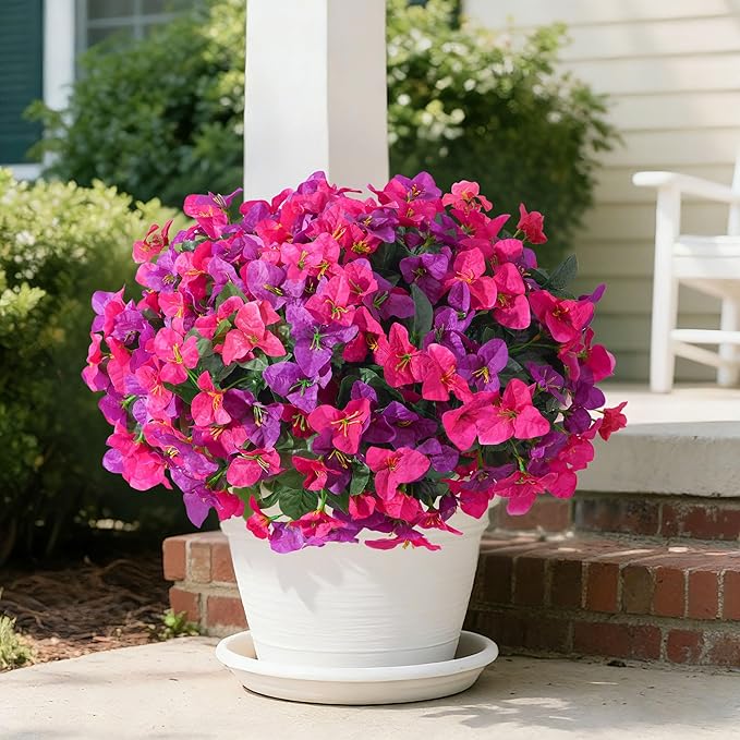 Bougainvillea Artificial Flowers for Outdoors Faux Plants Spring Decor, 4 Bundles Realistic Fake Silk Bougainvillea for Outside UV Resistant Faux Flowers for Outdoor Planters Porch Patio Garden Home
