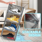 10 Pack Black Acrylic Shoe Display Case Size 12 Sneaker Storage Box Handbag Purse Organizer Clear Storage Bins with Magnetic Door for Shoes, Purse, Handbag, Figure Collectibles