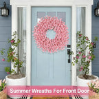 26 Inch Spring Wreaths for Front Door Large Easter Valentines Forsythia Floral Summer Spring Door Wreaths Outdoor All Season Spring Decorations for Home Porch Room Window Wall Farmhouse Decor (Pink-R)
