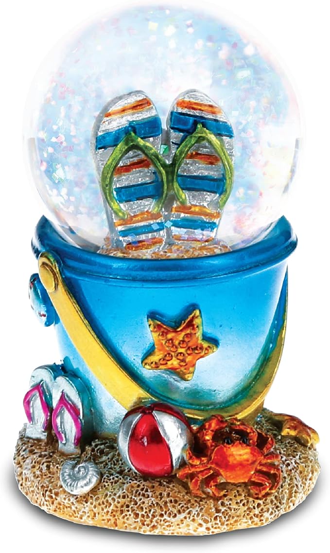 CoTa Global Cool Summer Sandals Beach Bucket Snow Globe - Water Globe Figurine with Sparkling Glitter, Collectible Novelty Ornament for Home Decor, for Birthdays and Valentine's - 45mm
