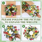 4 PCS 9'' Mini Floral Kitchen Cabinet Wreath Small Artificial Spring Summer Wreath for Front Door with Burlap Ribbon Sunflowers Daisy Butterfly Hanging Farmhouse Wreaths for Porch Wall Window Decor