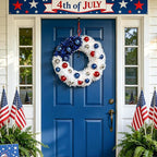 Patriotic Wreath 18 Inch American Flag Wreath for Front Door, Americana Plated Ball Red White and Blue with Stars Decor for 4th of July Memorial Day Veterans Day