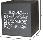 Shoe Cover Box - Welcome Guests to Please Cover Shoes. Indoor Foldable Storage Bin to Fill w/your Favorite Booties. For Homeowner, Real Estate Agent, Realtor Open House Supplies | 1 Grey & White