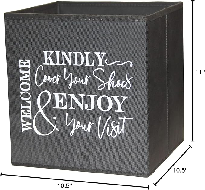 Shoe Cover Box - Welcome Guests to Please Cover Shoes. Indoor Foldable Storage Bin to Fill w/your Favorite Booties. For Homeowner, Real Estate Agent, Realtor Open House Supplies | 1 Grey & White
