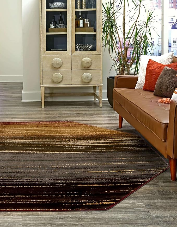 Unique Loom Barista Collection Area Rug - Mundo Nova (7' 1" Octagon, Beige/Blue)