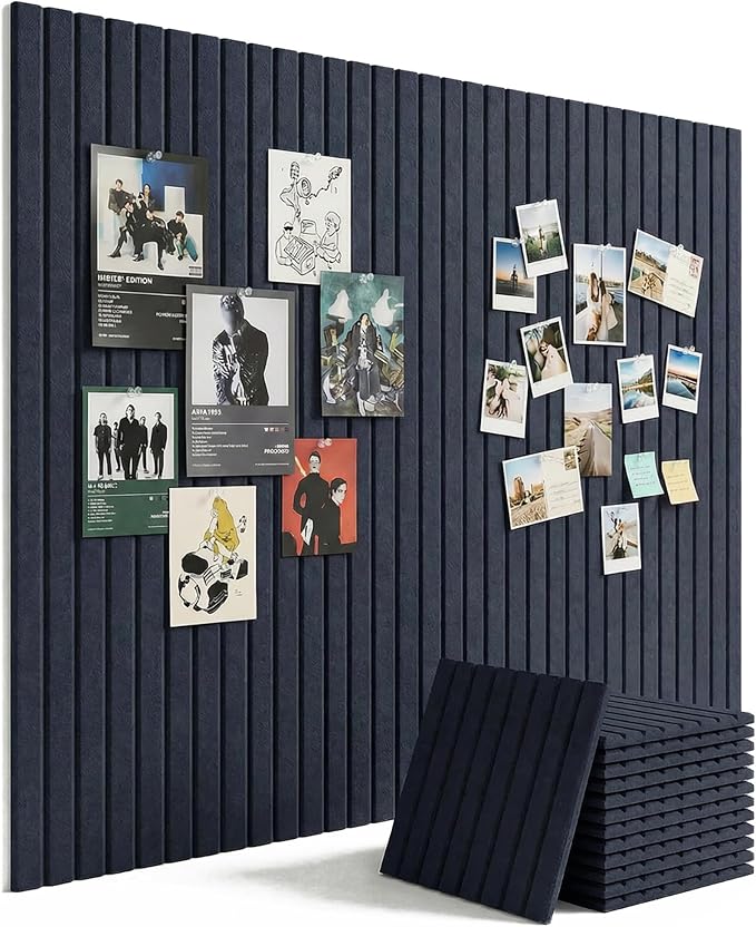Aothia 12-Pack Felt Bulletin Board Tiles 48"x36", Modular Pin Board for Smooth Walls, Cork Board Alternative for Notes & Photos, 0.35" Thick, 70 Adhesive Tabs & 40 Pins, Navy Blue