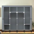 Non-Woven Wardrobe, No Tools Required, Large Capacity, Easy Assembly, Movable, Storage Rack, Waterproof, Dustproof, Stain Resistant, Black, 67.7 x 172 cm (Grey, X-Large)