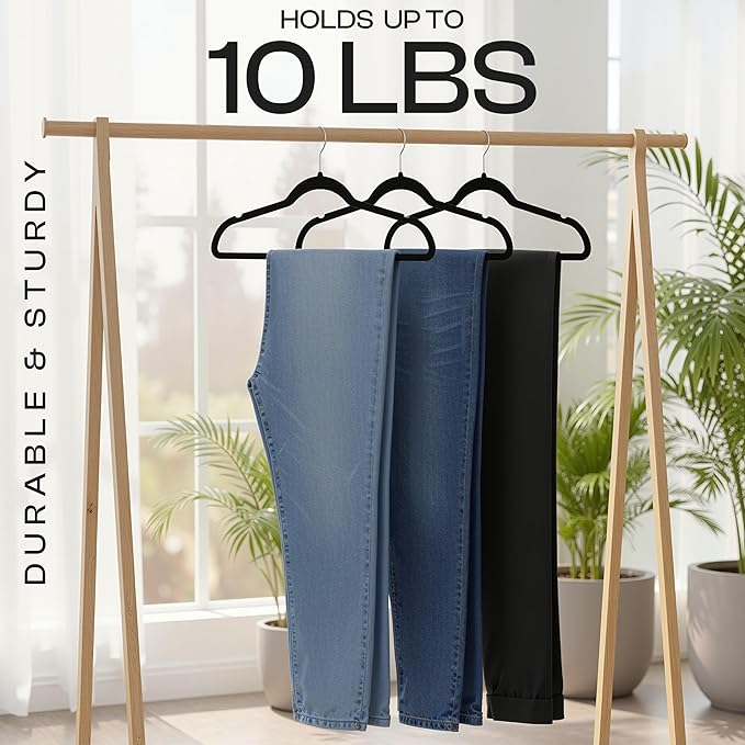 Utopia Home Velvet Hangers 100 Pack – Luxury Non-Slip Slim Pant & Coat Hangers, Strong Space-Saving Clothes Hangers with Pants Bar and 360° Swivel Hook – Black