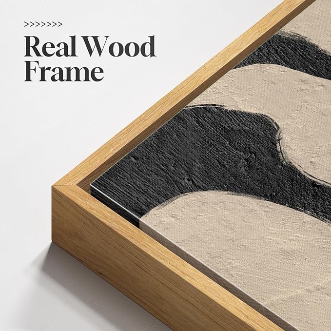 Large Framed Neutral Abstract Wall Art for Living Room, Horizontal Black Beige Canvas Prints Paintings Artwork for Walls, Modern Minimalist Pictures for Bedroom Dining Room Office Wall Decor 30x60 In