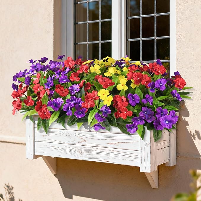 Artificial Fake Flowers for Outdoor, 6 Bundles UV Resistant Faux Plants Decoration Silk Flowers No Fade Plastic Flowers for Outside Planters Home Porch Patio Yard Garden Decor