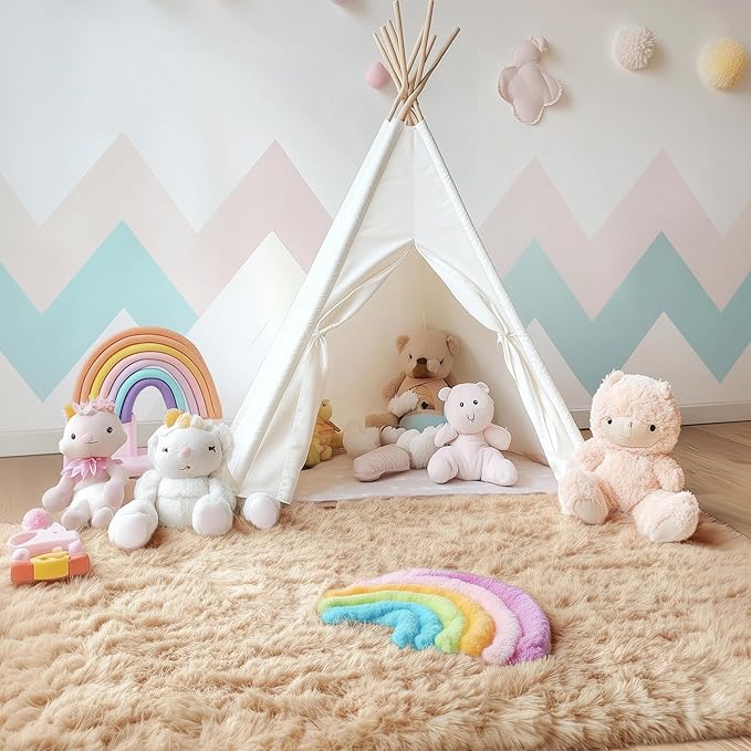 OLANLY 4x11 Area Rugs for Living Room Bedroom, Machine Washable Soft Fluffy Shaggy Bedside Rug, Indoor Floor Carpet for Kids Girls and Boys, Dorms, Nursery Rooms, Home Decor Aesthetic, Beige
