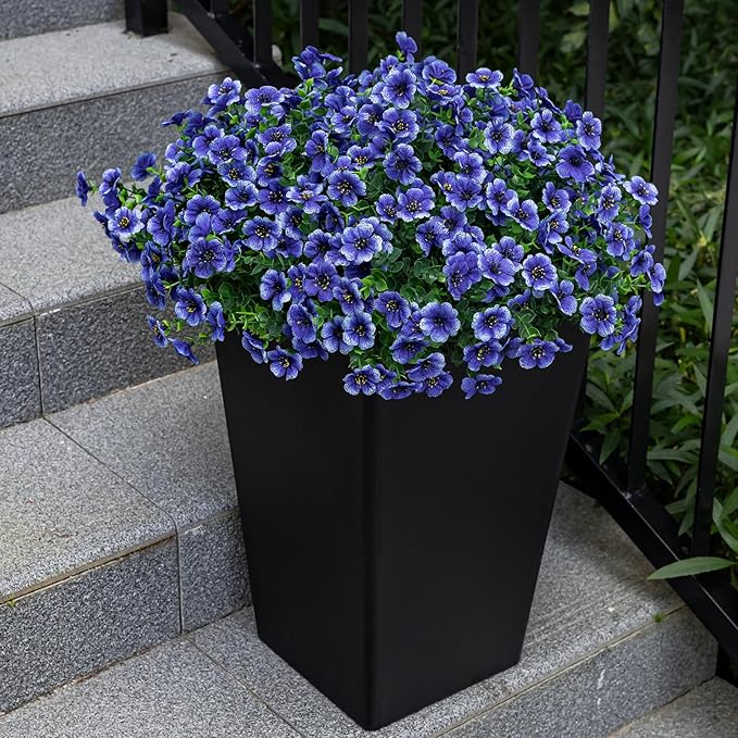 Lnoicy 20 Bundles Artificial Flowers for Outdoor Fake Plants for Spring Decoration,Faux Eucalyptus Flowers for Planter UV Resistant Lifelike for Home Porch Garden（Blue）