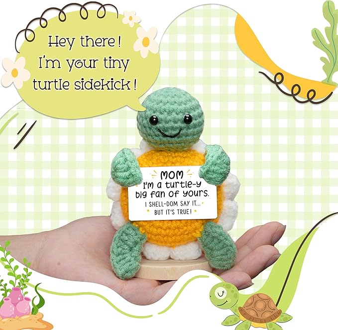 HEXMOZ Gifts for Mom from Daughter, Son - Birthday Gift, Ideas for Mothers, Mamas, Mother-in-Law - Handmade Collectible Turtle Daisy Doll Crochet Emotional Support with Positive Card