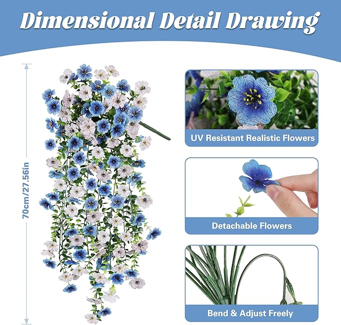 Artificial Hanging Flowers for Outdoors, UV Resistant 2 Bundles Fake Silk Flowers for Outside, Realistic Faux Plants for Hanging Baskets, Planters - Porch, Patio, Yard Decor