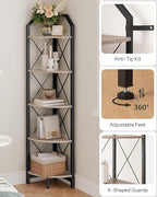 CHOEZON 5-Tier Corner Shelf, Industrial Corner Bookshelf, 59.4" Corner Storage Stand, Plant Stand Display Shelf, Corner Bookcase for Bedroom, Living Room, Home Office, Greige and Black TCJ10BG