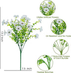 Artificial Faux Flowers Plants for Outdoors Spring Summer Decoration,12 Bundles Realistic Fake Plants Silk Daisy Flowers UV Resistant Greenery for Outside Planters Front Porch Patio Garden Home(White)