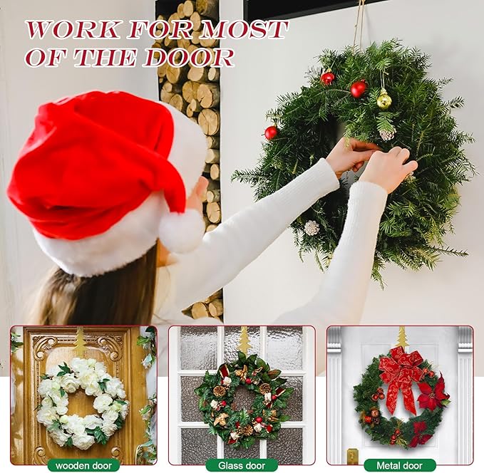 15 inches Christmas Decorative Wreath Hangers for Front Door;Over the Door Hooks (Gold, Christmas Tree)