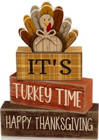 Moucuny 4 Pcs Fall Decorations for Home Wooden Turkey Decor Thanksgiving Tiered Tray Decor Thanksgiving Table Centerpiece Rustic Wooden Turkey Time Block Sign for Autumn Harvest Party Kitchen Shelf