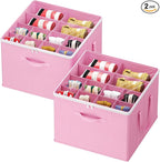 Lifewit Shoe Storage Organizer for Closet, Fabric Large Shoe Box Storage Containers with Clear Cover, Foldable Bins for Boots Heels Sneakers Fits 24-32 Pairs (Each 12-16 Pairs) 2 Pack Pink