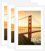16x24 Picture Frame White Set of 3, Display Pictures 12x18 with Mat or 16 x 24 Without Mat, Poster Frames 16x24 Poster Frames for Wall Hanging Horizontal and Vertical