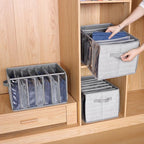 Zilink Upgraded Wardrobe Clothes Organizer with Support Board Clear Pants Organizer for Closet with 7 Grids Storage Bin with Dividers for Jean Pant Sweater Legging T-Shirt, 3 Pack