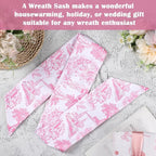Pink French Toile Wreath Sash - 2 Pcs Sashes for Wreath Front Door Baby Shower Wedding, Rustic Wreaths Sash for Embroidery Monogram Garland Indoor Outdoor