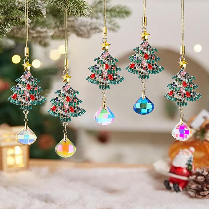 5Pcs Hanging Christmas Ornaments Christmas Tree Crystal Drop Pendant for Thanksgiving Xmas Wedding Party Gifts Crystal Suncatchers Indoor Home Decor