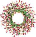 Artgar Front Door Wreath 26 Inch Spring/Summer Wreaths for Front Door, Front Door Wreaths for All Seasons for Indoor Outdoor Home Office Wall Window Wedding Farmhouse Decor (Red&Orange&Purple)