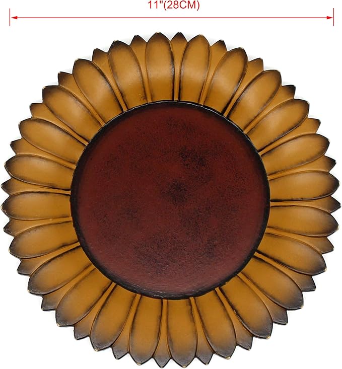 CVHOMEDECO. Sunflower Shape Plate Primitives Rustic Display Wooden Plate Home and Office Décor Art, 11 Inch (Mustard Plate Only)