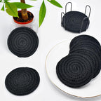 ABenkle Drink Coasters with Holder Set of 10, Cotton Woven Absorbent Coasters for Drinks, Minimalist Home Decor Coaster Set for Wooden Tabletop Protection Table, 4.3 inches