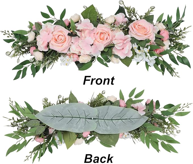 Artificial Peony Flower Swag, 29.6in Faux Eucalyptus Leaves Corner Rose Floral Swags, Artificial Mirror Flower Chair Back Flower Swags for Sheer Drapes, Wedding Chair, Arbor, Wedding(Pink)