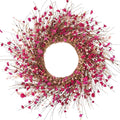 26 Inch Pink Wildflower Wreath with Berries - Handmade Spring Summer Easter Decoration for Front Door, Wall, Fireplace, Wedding, Party - Indoor/Outdoor Use (Rose Red)