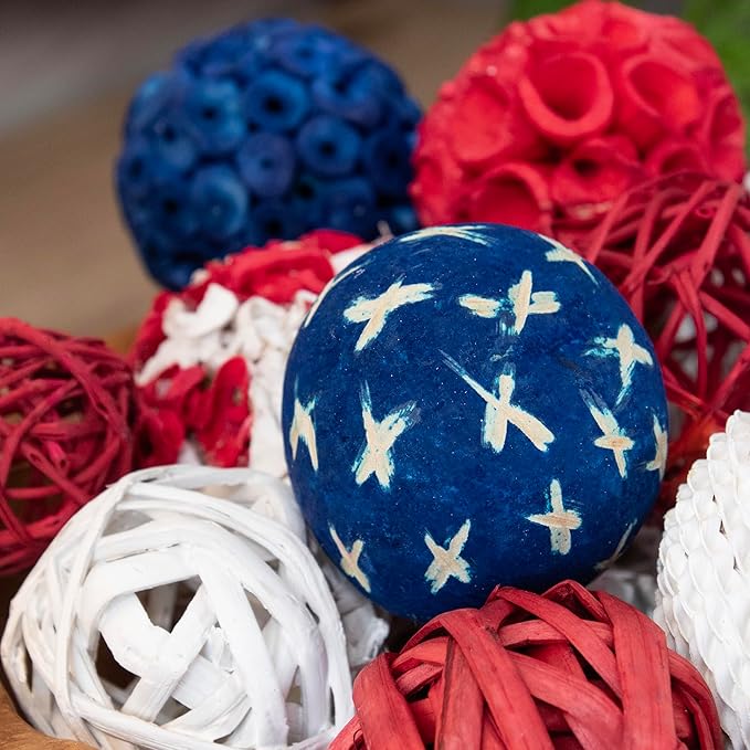 ANDALUCA Decorative Balls Bag Bowl Filler 4th of July Home Decor (Red, White & Blue)