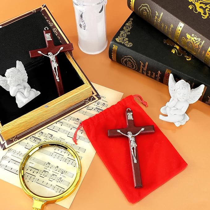 XIPENGKEJI Wooden Cross Wall Hand Held Prayer Jesus Crosses Christian Small Wooden Cross with for Decor Christian Gift 4.7 inch with Velvet Bag
