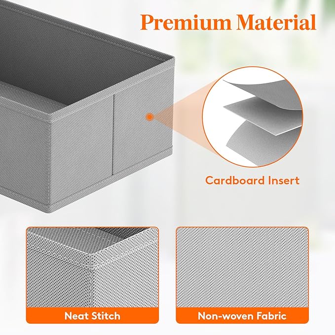 Lifewit Drawer Organizer Clothes for Closet 32 Pack, 3 Sizes Underwear Wardrobe Drawer Dividers, Fabric Foldable Dresser Storage Organizer Bins for Sock/Bra/Lingerie/Undies, Light Gray