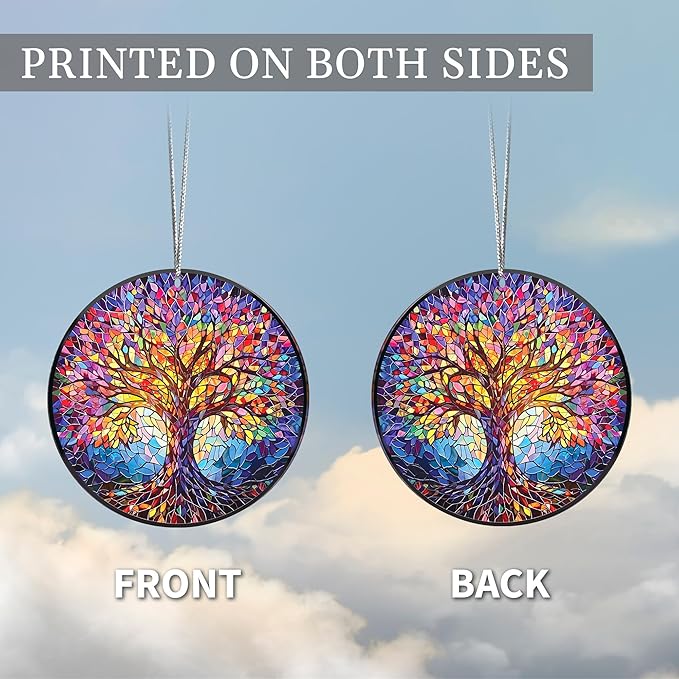 2025 Christmas Ornaments, Christmas Tree Ornaments Acrylic, Faux Stained Glass Effect White Elephant Gifts Exchange, Unique Suncatcher Xmas Stocking Stuffers for Women, Men (Tree of Life)