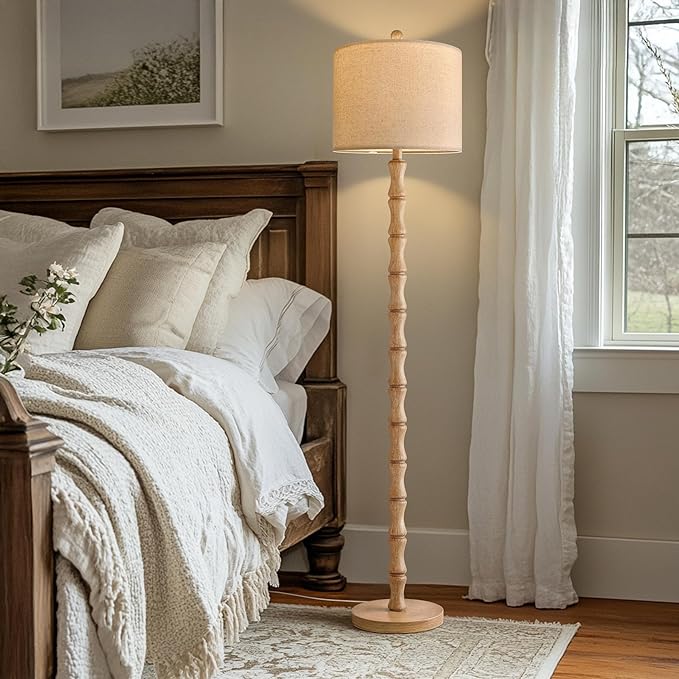 BOBOMOMO 62" Farmhouse Floor Lamp for Living Room, Retro Corner Floor Lamp Rotary Switch, Rustic Standing Lamp for Bedroom, Corner, Nursery, Dining Room, Bedroom, House